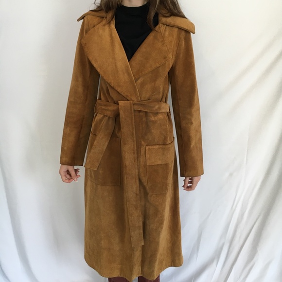 Frame Suede Leather Maxi Long Trench Coat Jacket Le Duster Tan Camel Size XS S - Picture 6 of 17